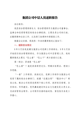 集团公司中层人员述职报告