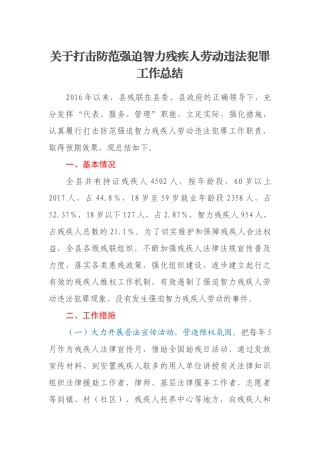 关于打击防范强迫智力残疾人劳动违法犯罪工作总结