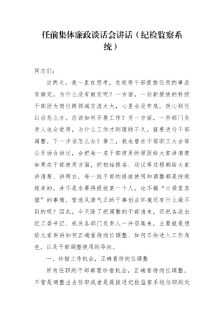 纪检监察：任前集体廉政谈话会讲话（纪检监察系统）