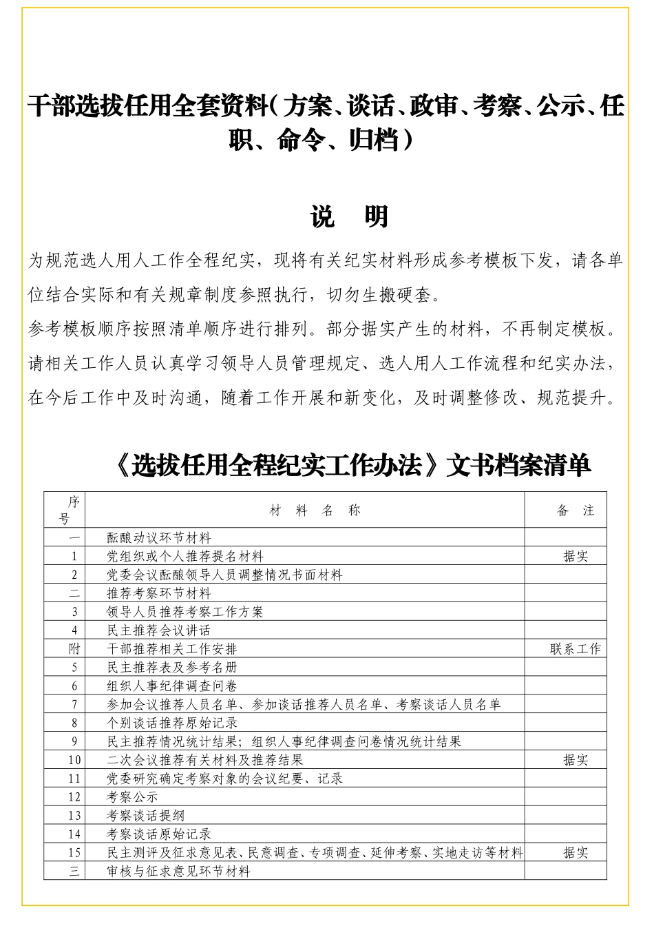 干部选拔任用全套资料（方案、谈话、政审、考察、公示、任职、命令、归档）_第1页
