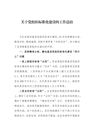 关于党组织标准化建设的工作总结