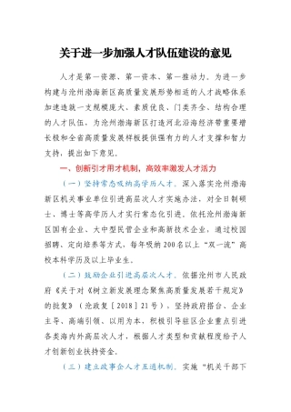 关于进一步加强人才队伍建设的意见