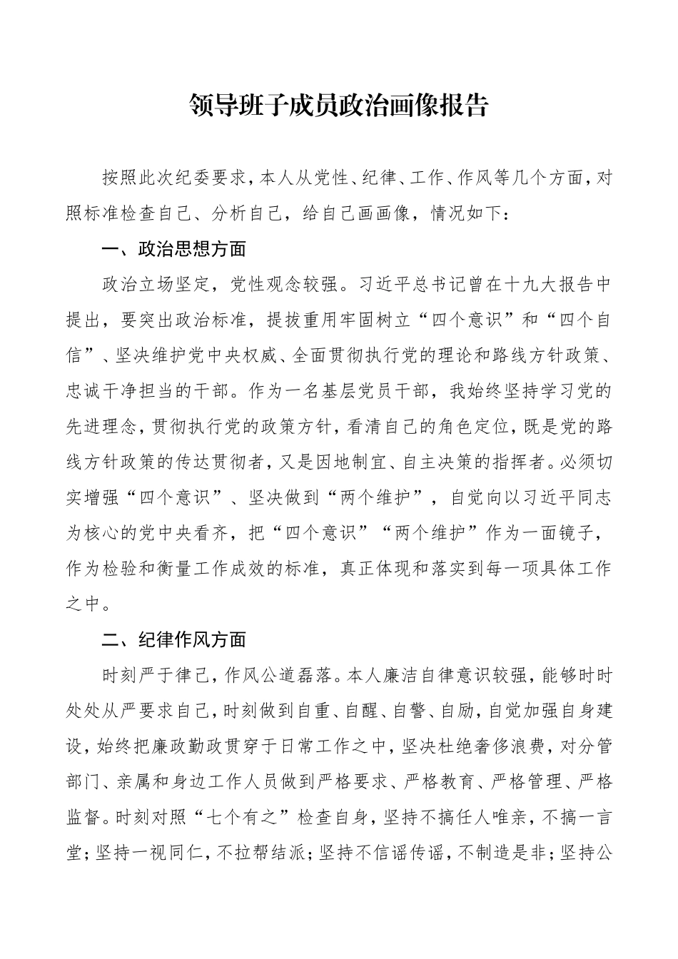 纪委监委：领导班子成员政治画像报告_第1页