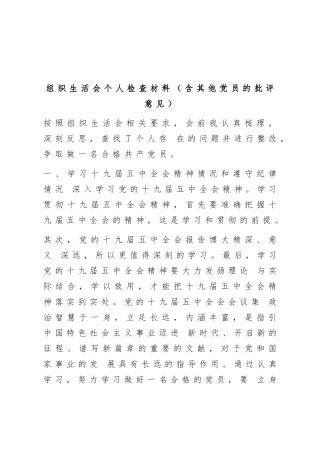 个人检查材料（含其他党员的批评意见）