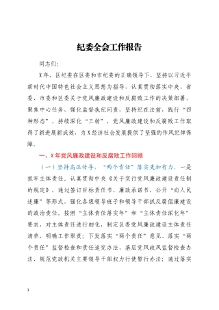 纪委全会工作报告