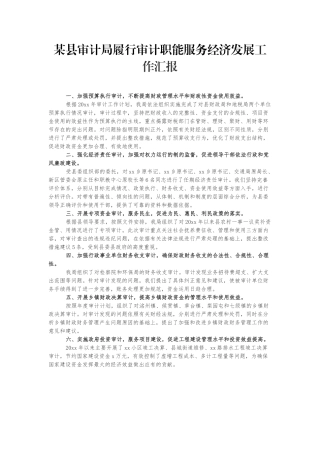 某县审计局履行审计职能服务经济发展工作汇报