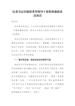 纪委书记在提拔重用领导干部集体廉政谈话讲话