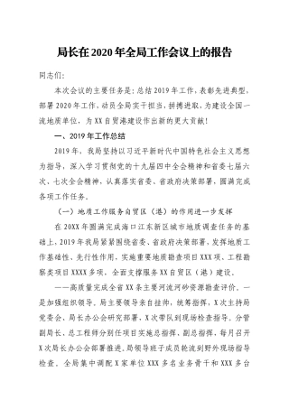 局长在2020年全局工作会议上的报告