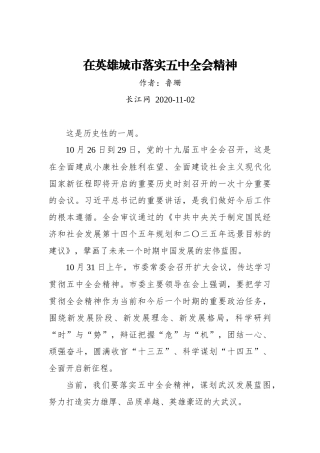 鲁珊：在英雄城市落实五中全会精神（20201102）