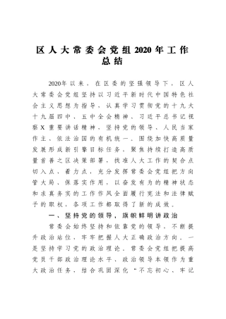 区人大常委会党组2020年工作总结
