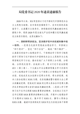 局机关：局党委书记2020年述责述廉报告（通用版）