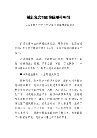 全省美丽乡村示范村XX村典型材料 桃红复含宿雨柳绿更带朝烟