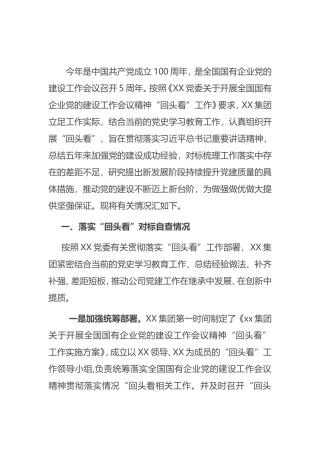 全国国有企业党的建设工作会议精神贯彻落实“回头看”情况汇报