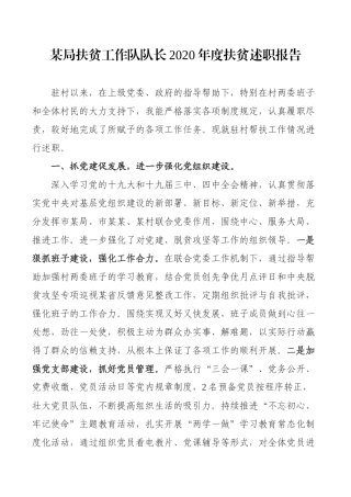 某局扶贫工作队队长2020年度扶贫述职报告