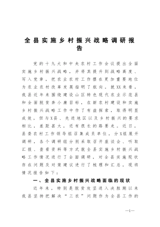 全县实施乡村振兴战略调研报告