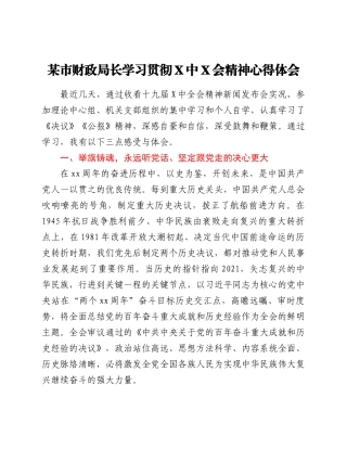 某市财政局长学习贯彻六中全会精神心得体会