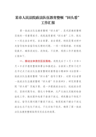 某市人民法院政法队伍教育整顿“回头看”工作汇报