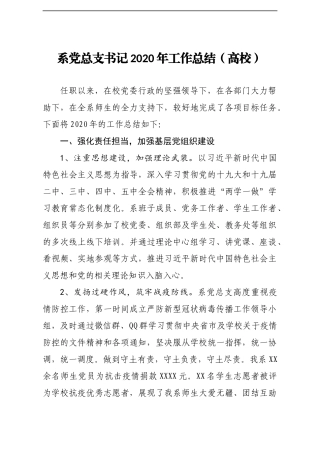 系党总支书记2020年工作总结高校