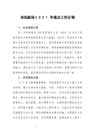 市民政局2021年重点工作计划