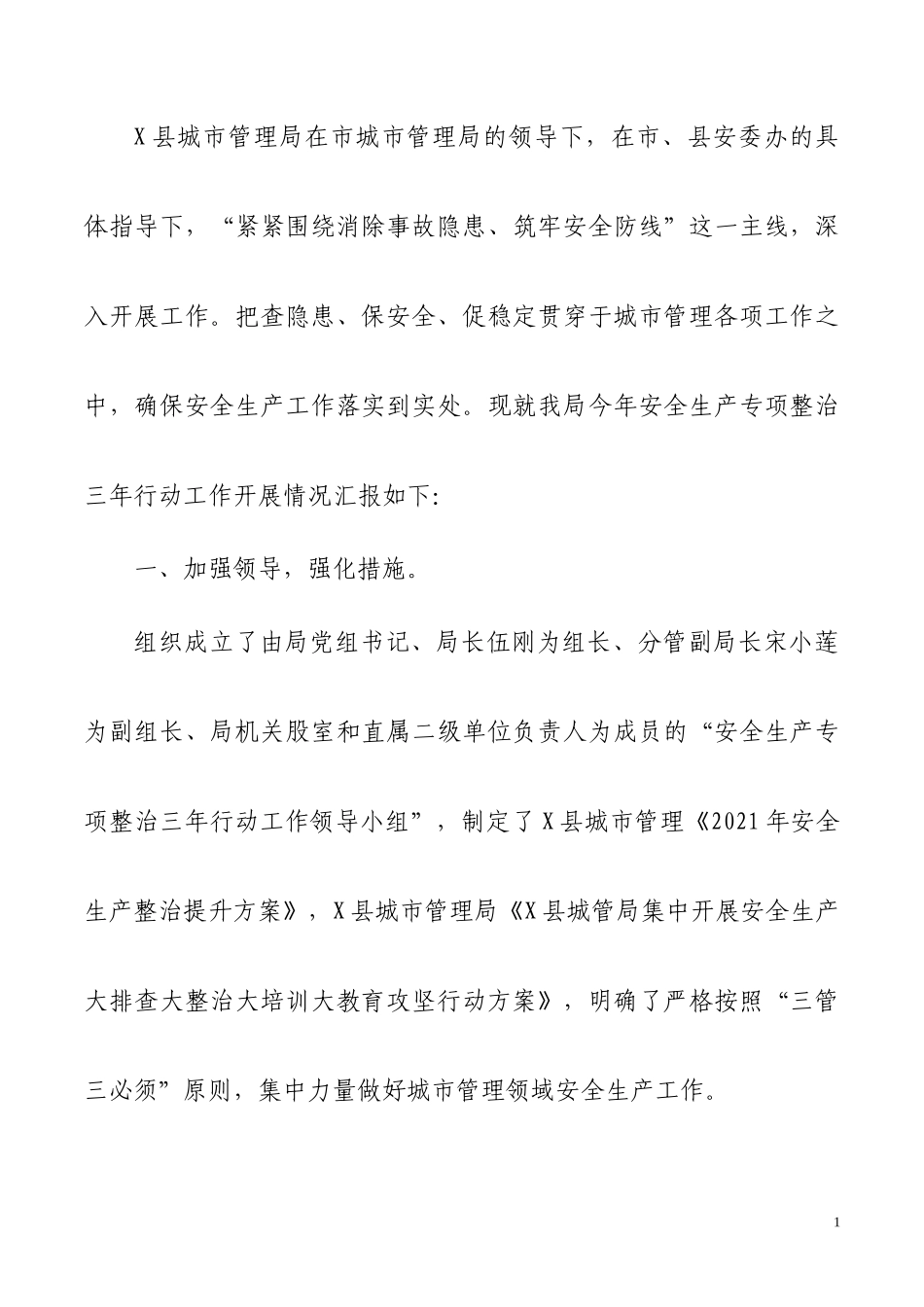 县城市管理局2021年专项整治三年行动开展情况_第1页