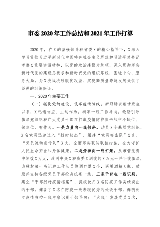 市委2020年工作总结和2021年工作打算