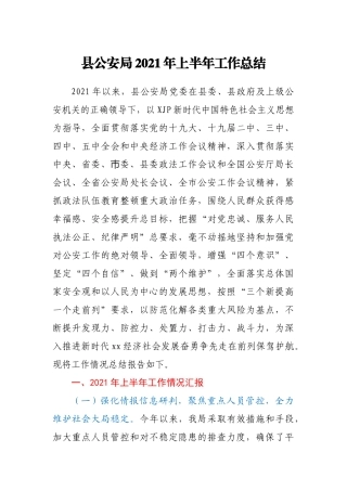 县公安局2021年上半年工作总结