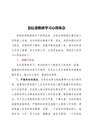 县纪委跟班学习心得体会