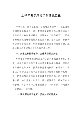 上半年意识形态工作情况汇报
