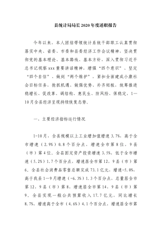 县统计局局长2020年度述职报告
