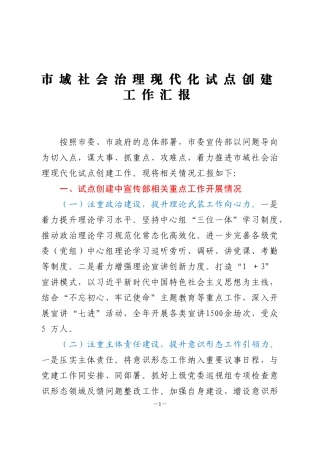市域社会治理现代化试点创建工作汇报