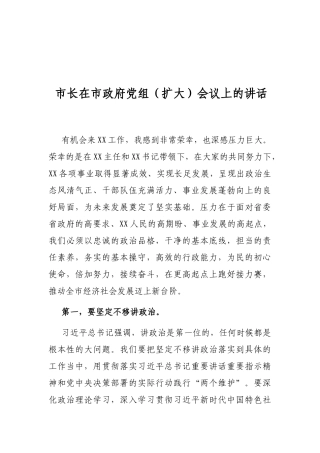 市长在市政府党组（扩大）会议上的讲话