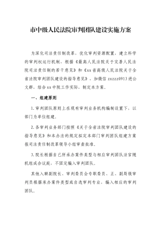 市中级人民法院审判团队建设实施方案