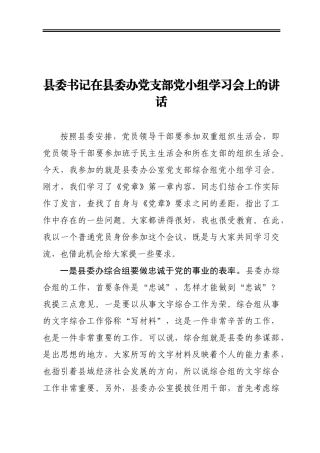 县委书记在县委办党支部党小组学习会上的讲话