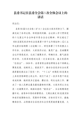 县委书记在县委全会第X次全体会议上的讲话