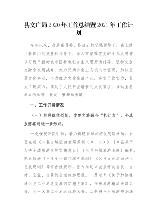 县文广局2020年工作总结暨2021年工作计划