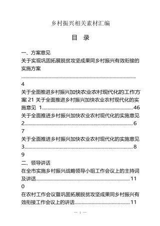 乡村振兴方案意见、领导讲话、经验信息、体会文章等全套资料（30篇10万）