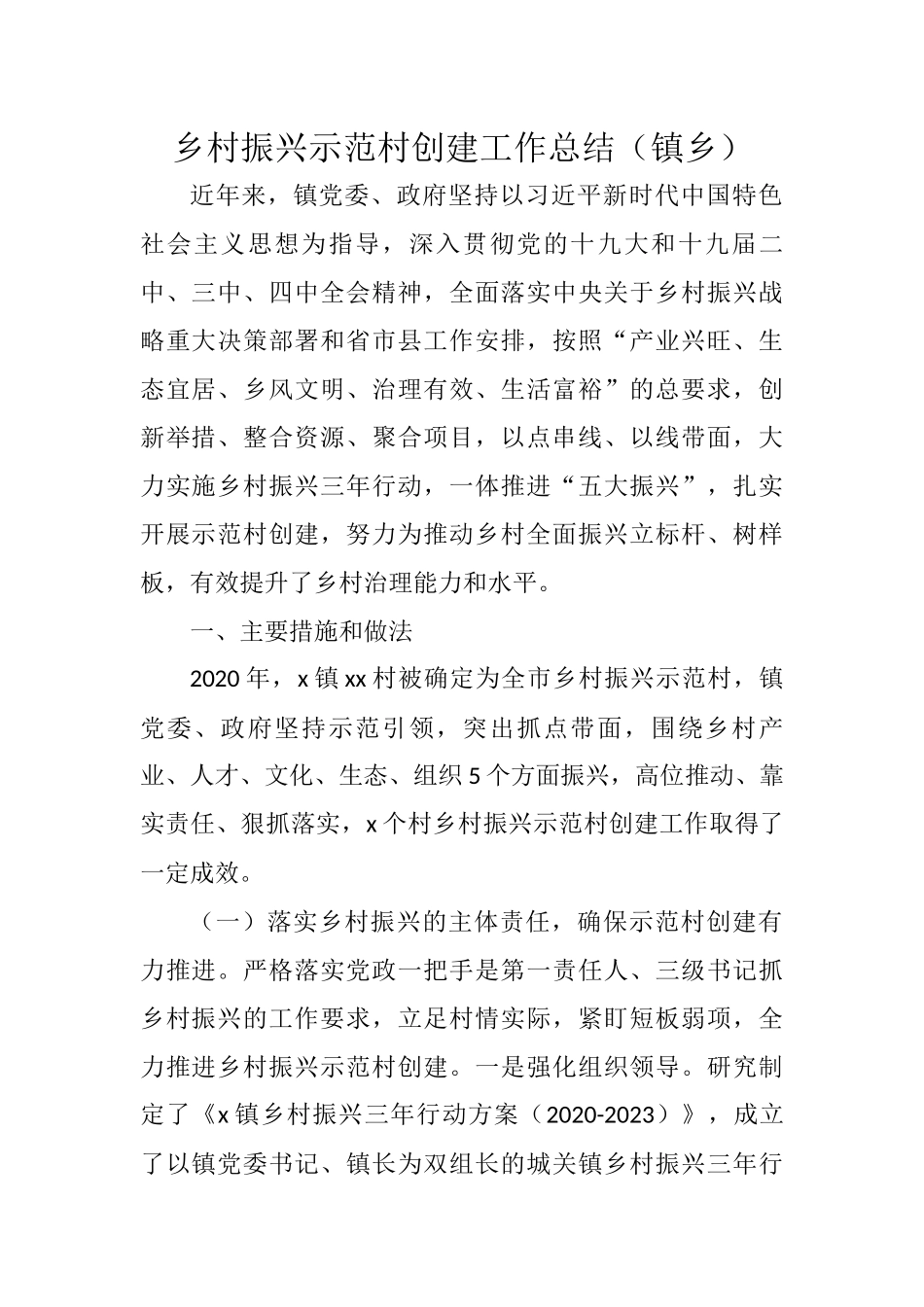 乡村振兴示范村创建工作总结（镇乡）_第1页