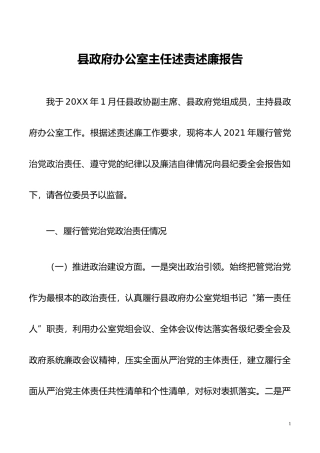 县政府办公室主任述责述廉报告
