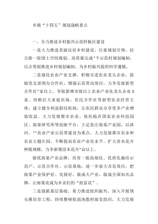 乡镇“十四五”规划战略重点