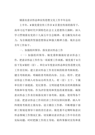 乡镇上半年意识形态和宣传思想文化工作总结