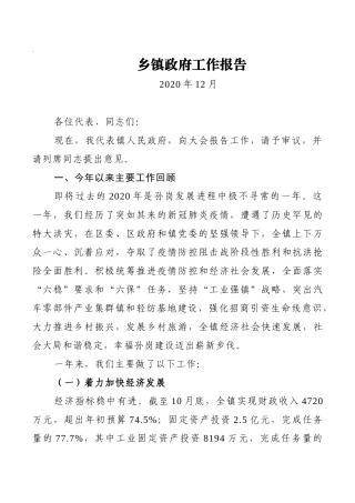 乡镇政府工作报告