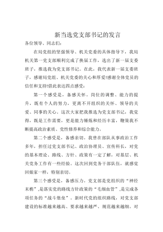 新当选党支部书记的发言
