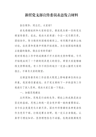 新任党支部宣传委员表态发言