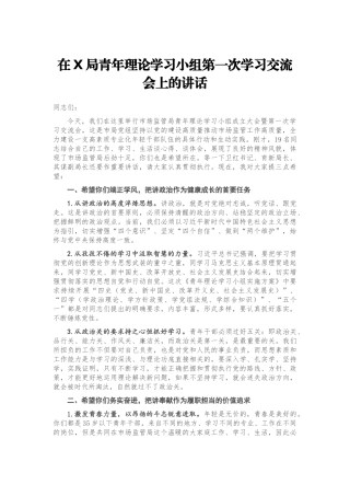 在X局青年理论学习小组第一次学习交流会上的讲话