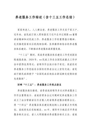 养老服务工作综述（含十三五工作总结）