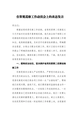 在常规巡察工作动员会上的表态发言