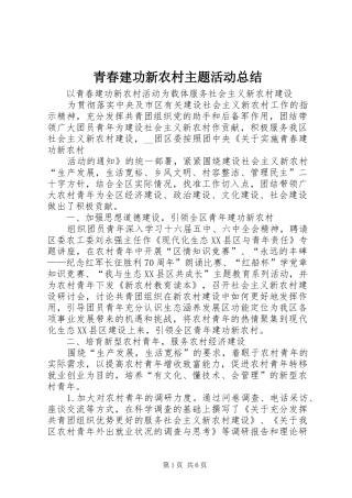 2024年青春建功新农村主题活动总结
