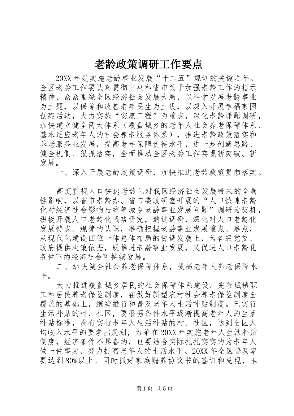 2024年老龄政策调研工作要点_第1页