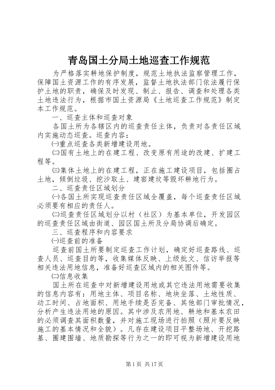 2024年青岛国土分局土地巡查工作规范_第1页