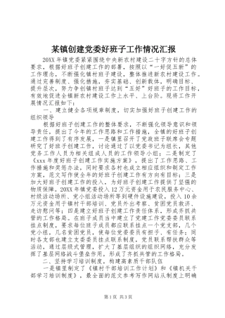 2024年镇创建党委好班子工作情况汇报